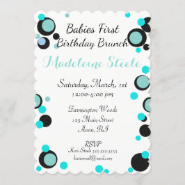 BABY & CO Aquamarin Blue & Black Polka Dot Party Einladung