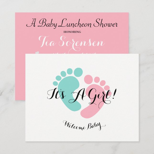 BABY & CO Pink Baby Reveal Baby Dusche Party Einladung (Vorne/Hinten)