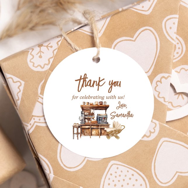 Baby Coffee Baby Dusche Runde Geschenkanhänger (Coffee Baby Shower Favor Tags)