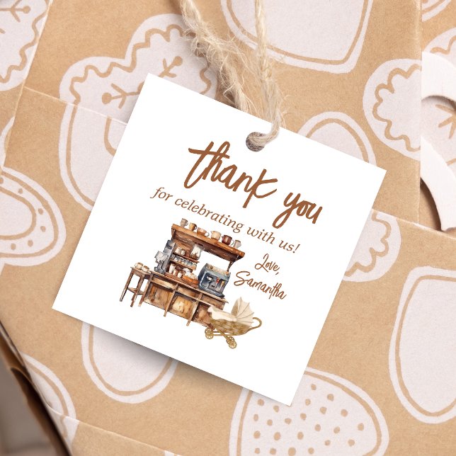 Baby Coffee Baby Dusche Square Geschenkanhänger (Coffee Baby Shower Favor Tags)