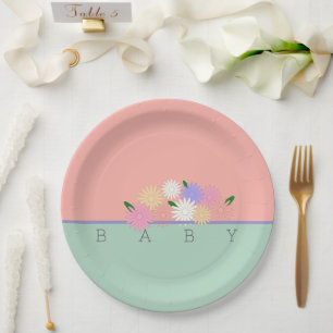Baby Colorful Daisies on Soft Peach & Jungle Mist Pappteller
