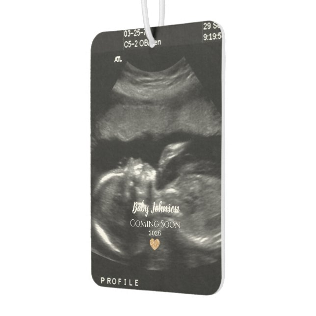 Baby Coming Bald Ultrasound Gold Herz Autolufterfrischer (Links)