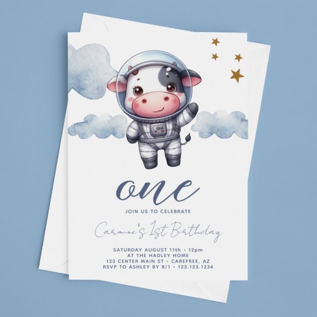 Baby Cow Astronaut 1. Geburtstag Einladung (Von Creator hochgeladen)