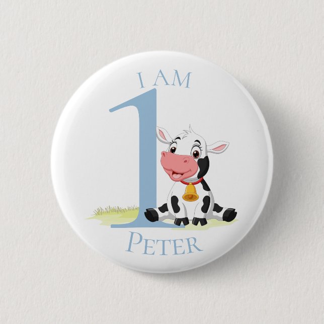 Baby Cow Blue BIRTHDAY Button (Vorderseite)