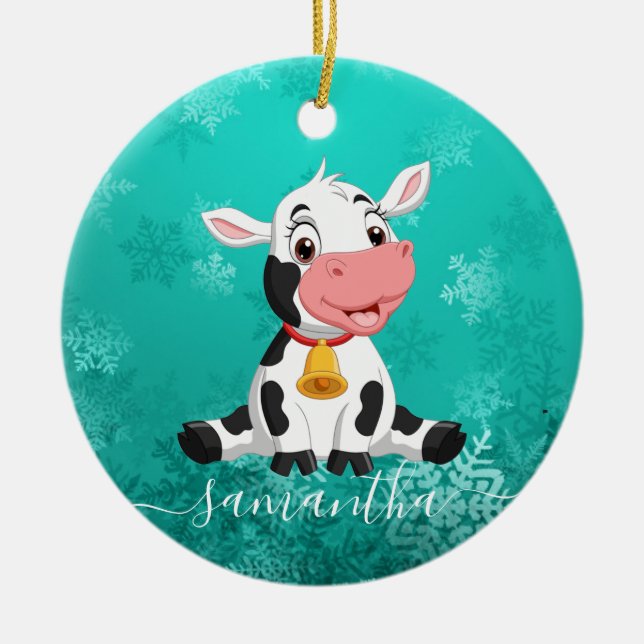 Baby Cow Blue Keramik Ornament (Vorne)