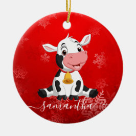 Baby Cow Red Christmas Ornament