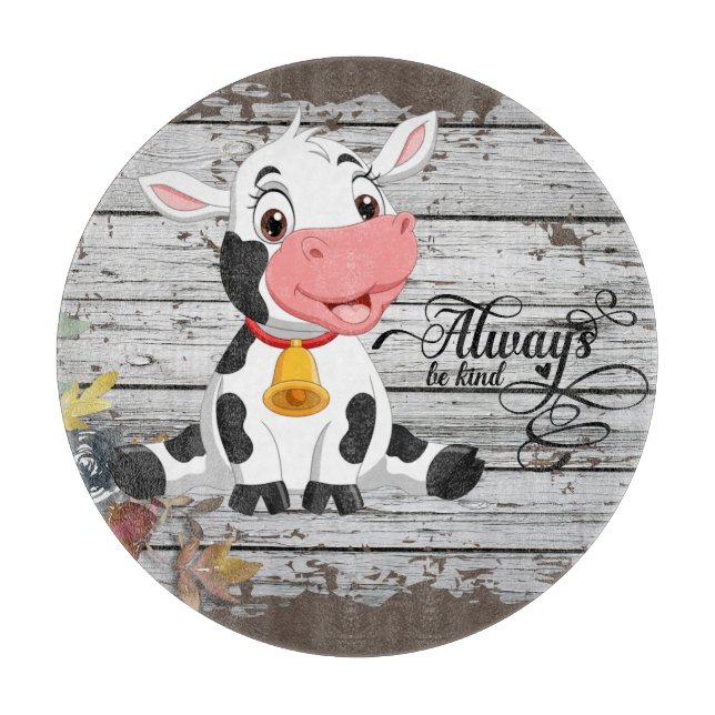 Baby Cow Rustic Brown Grewn Wooden Cutting Board Schneidebrett (Vorderseite)