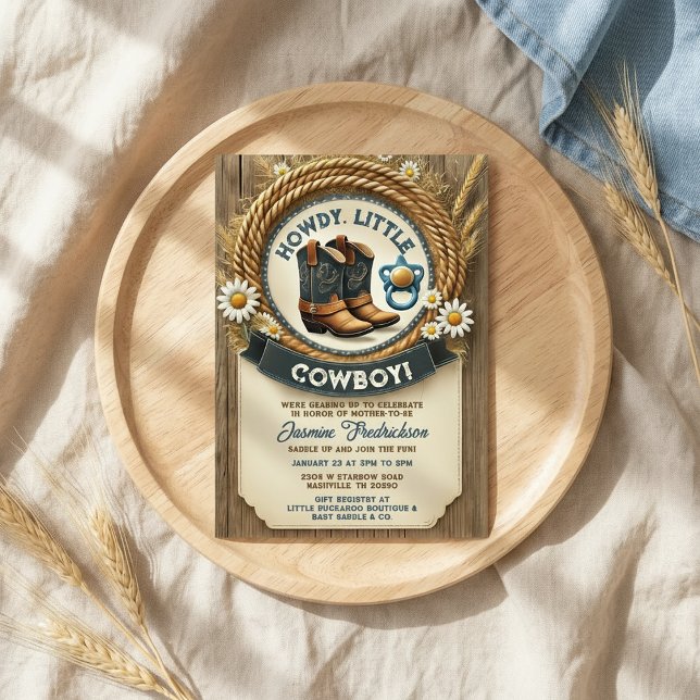 Baby Cowboy Blue Western Baby Dusche Einladung (Von Creator hochgeladen)