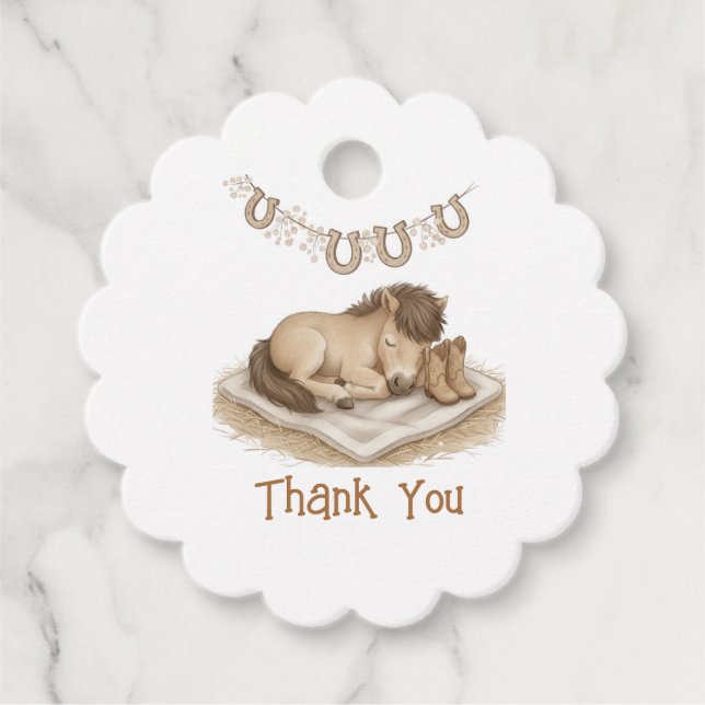 Baby Cowboy Boots and Foal Baby Shower Thank You Geschenkanhänger (Vorderseite)