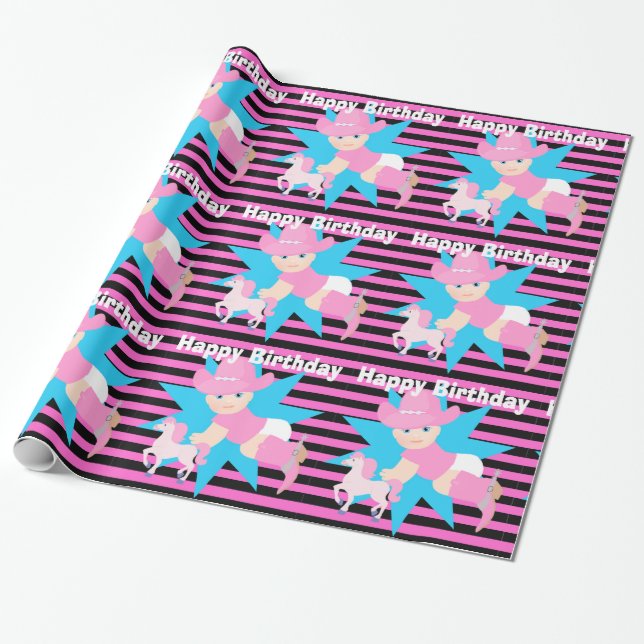 Baby Cowgirl Happy Birthday Geschenkpapier (Ungerollt)