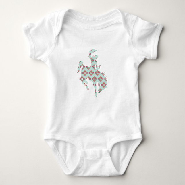 Baby Cowgirl Pink Turquoise Bronc Rodeo Aztec West Baby Strampler (Vorderseite)