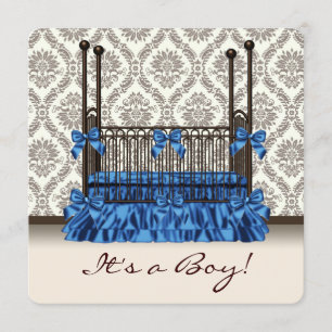 Baby Crib Blue Brown Damask Baby Boy Dusche Einladung