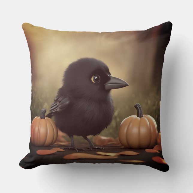 Baby Crow in the Pumpkins Kissen (Vorderseite)