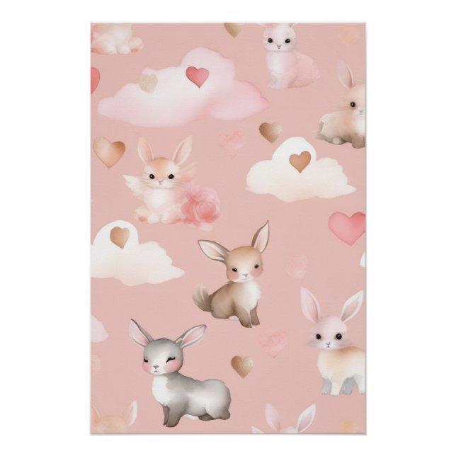 Baby Cupid Animals Nursery Art Print – Watercolor Poster (Vorderseite)