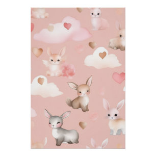 Baby-Cupid-Tiere-Nursery-Kunstprint – Aquarell Poster