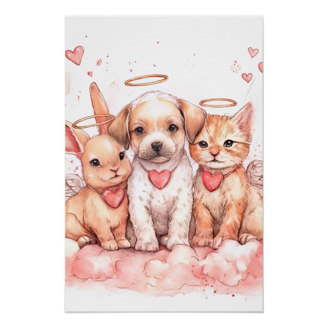 Baby Cupid Trio Nursery Art Print | Watercolor Poster (Vorderseite)
