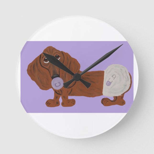 Baby-Dackel Runde Wanduhr (Vorderseite)