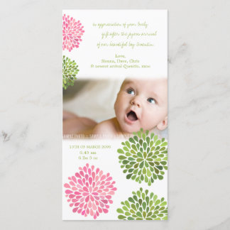 Baby danken Ihnen, die rosa u. grünen Blumen zu Dankeskarte