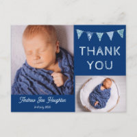 Baby Dankeschön-Karte mit Fotos, blaues Bollwerk