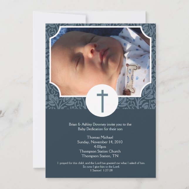 Baby Dedication BOY Taufen Foto Einladung 12x18 (Vorderseite)