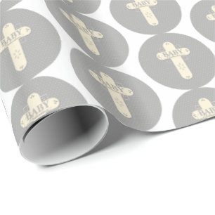 Baby Dedication Cream & Gray Cross Geschenkpapier