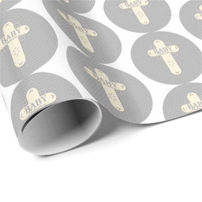 Baby Dedication Cream & Gray Cross Geschenkpapier (Rolleneckpunkt)