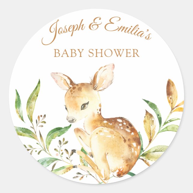 Baby Deer Baby Shower Runder Aufkleber (Vorderseite)