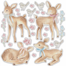 Baby Deer & Birds Bedroom Wall Set of