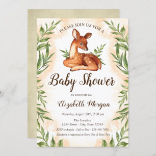 Baby Deer Blätter Babydusche Einladung