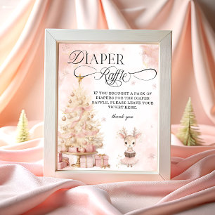 Baby Deer Blush Pink Gold Winter Diaper Raffles Poster