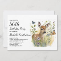 Baby Deer Butterfly Foliage Floral 50. Geburtstag