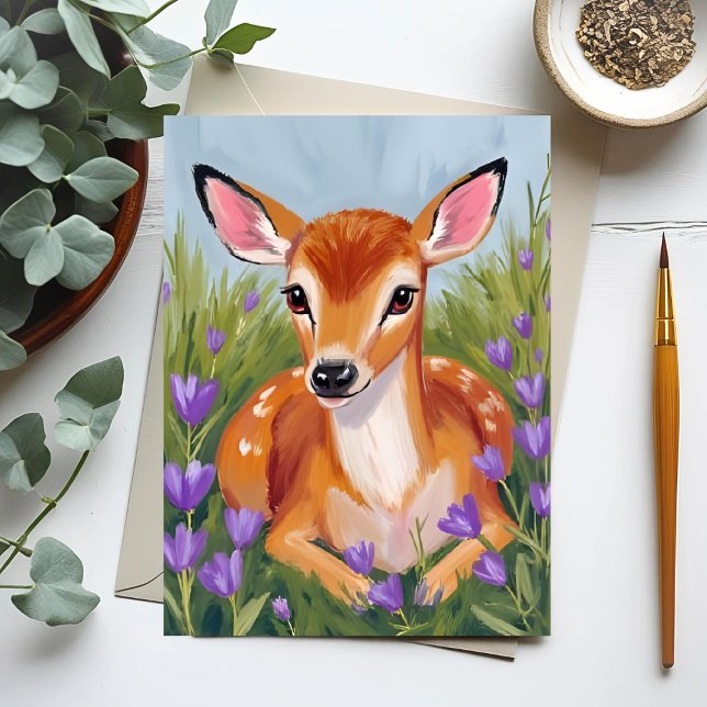 Baby Deer Fawn Animal Watercolor Painting Card (Von Creator hochgeladen)
