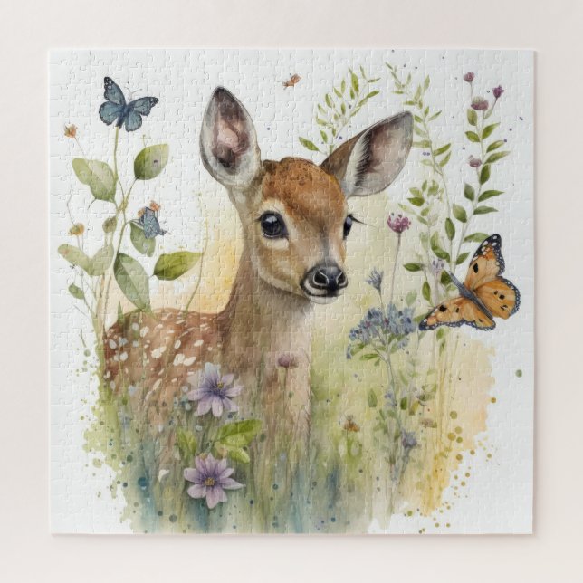 Baby Deer Fawn Butterfly Malerei Puzzle (Vertikal)