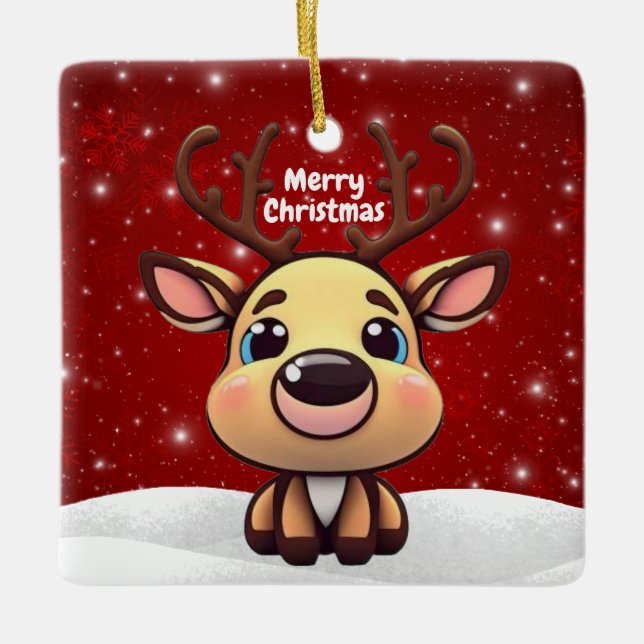 Baby Deer, Fawn, Doe 🦌 🎄Cute Merry Christmas Keramikornament (Vorderseite)
