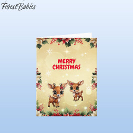 Baby Deer, Fawn, Doe, Rentier 🦌 Gold Feiertagskarte