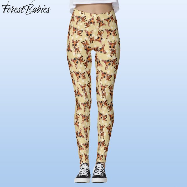 Baby Deer, Fawn, Doe, Rentier 🦌 Gold, Schneeflock Leggings (Cute Baby Floral Deer, Fawn, Doe Lover, Reindeer Antlers, Snowflake Pattern, Gold Leggings 🦌 🎄)
