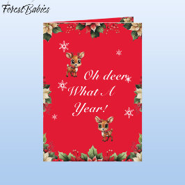 Baby Deer, Fawn, Doe, Rentier 🦌 Rot Feiertagskarte