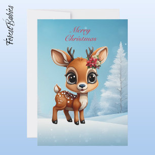 Baby Deer, Fawn, Doe, Rentier 🦌 🎄 Schnee Feiertagskarte