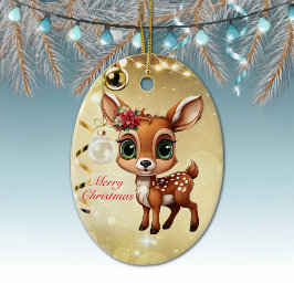 Baby Deer, Fawn, 🦌 Gold Frohe Weihnachten 🎄 Keramik Ornament