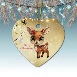 Baby Deer, Fawn, 🦌 Gold Frohe Weihnachten 🎄 Keramik Ornament