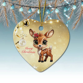 Baby Deer, Fawn, 🦌 Gold Frohe Weihnachten 🎄 Keramik Ornament