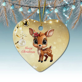 Baby Deer, Fawn, 🦌 Gold Frohe Weihnachten 🎄 Keramik Ornament