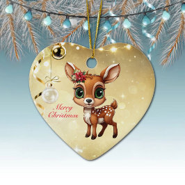 Baby Deer, Fawn, 🦌 Gold Frohe Weihnachten 🎄 Keramik Ornament