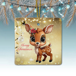 Baby Deer, Fawn, 🦌 Gold Frohe Weihnachten 🎄 Keramikornament