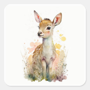Baby Deer   Fawn   Holzart Quadratischer Aufkleber