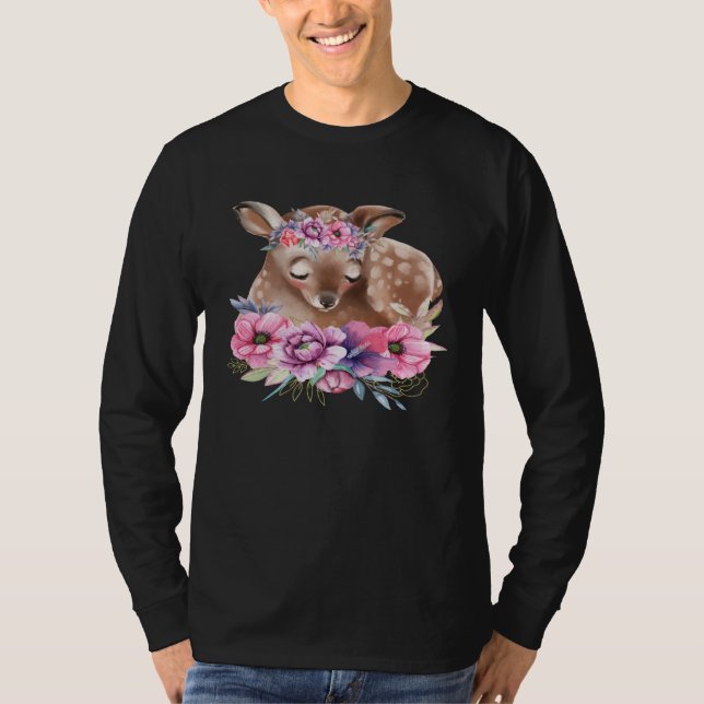 Baby Deer Fawn with Flowers Forest Animals Nature  T-Shirt (Vorderseite)