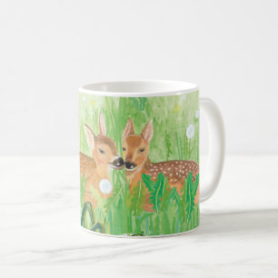 Baby Deer - Fawns in Tall Grass Illustration Kaffeetasse