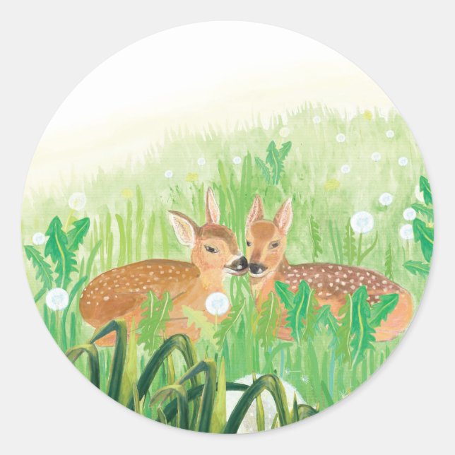 Baby Deer - Fawns in Tall Grass Illustration Runder Aufkleber (Vorderseite)