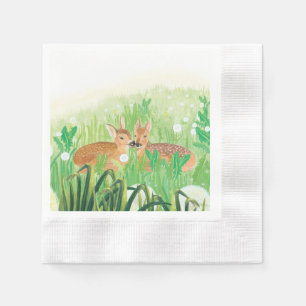 Baby Deer - Fawns in Tall Grass Illustration Serviette