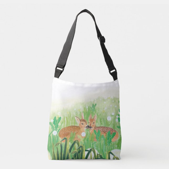 Baby Deer - Fawns in Tall Grass Illustration Tragetaschen Mit Langen Trägern (Vorderseite)